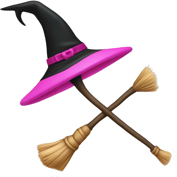 Pink and black witch’s broom emoji