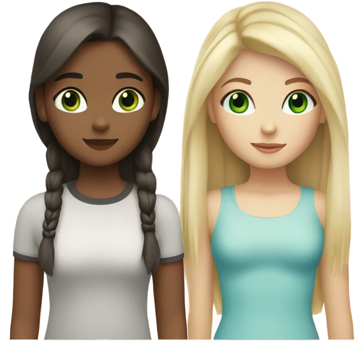 blonde girl with green eyes and straight hair and a brunette girl with blue eyes and straight hair emoji