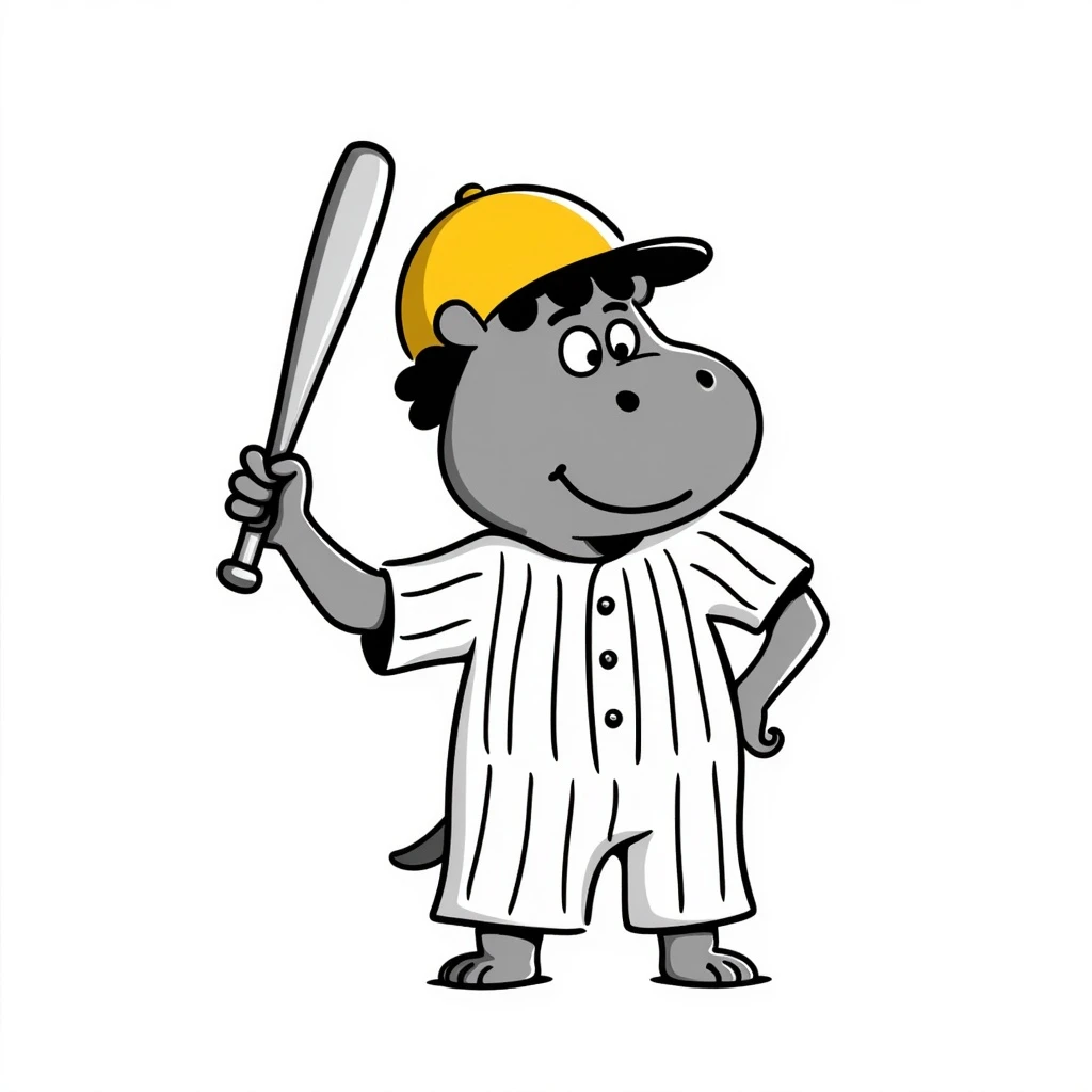hippo holding a baseball bat, wearing a yellow helmet, pinstripes outfit emoji