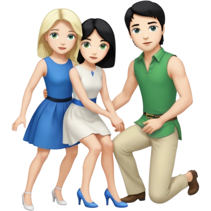 2 Person, prince, upright, black Hair, blue eyes, whole body, Woman, blonde Hair, Green eyes, bending knee, sleveless White Dress, emoji