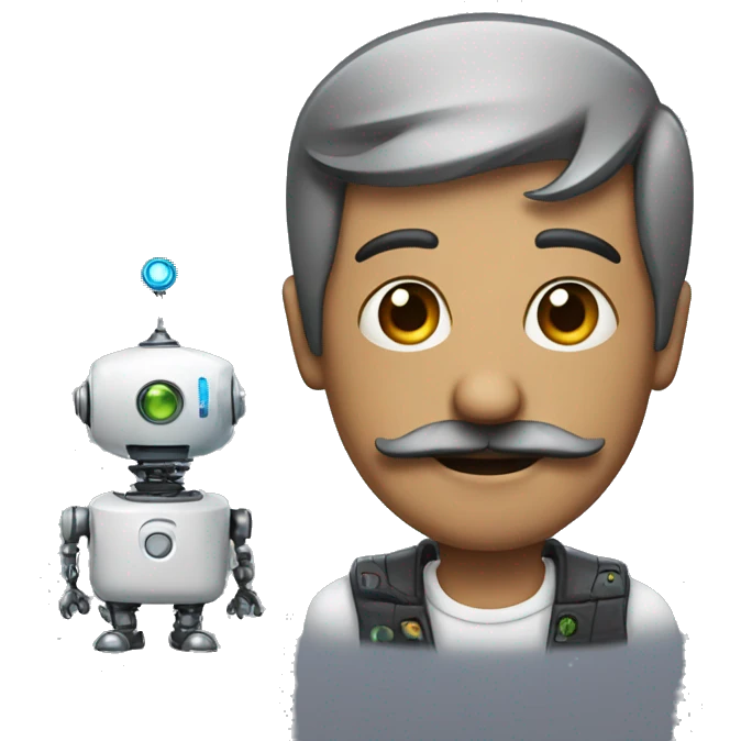  Man with mustache head with robot bady emoji