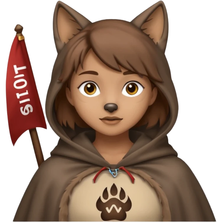 Wolf girl holding a banner that say #Wolf99 emoji