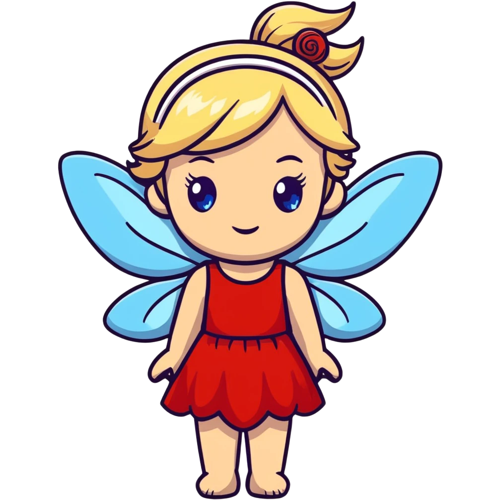 fairy with blue eyes, blonde hair and red dress emoji