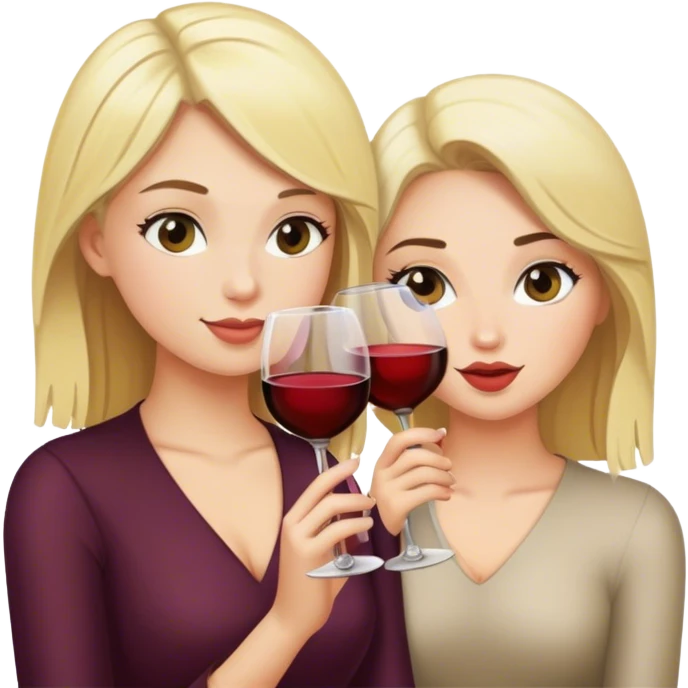 Blond girl and brunette girl drinking wine  emoji