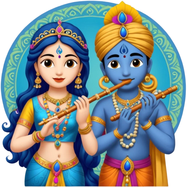 Radha rani and lord sri krishna play flute, skin colour is fairy white emoji