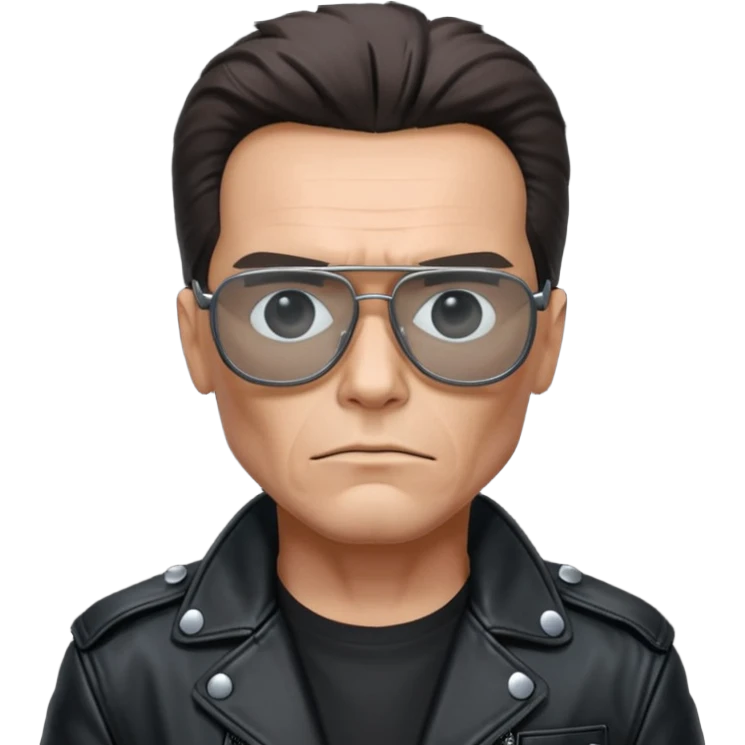 terminator shwartzneger looking only top in his black glasses and his black jacket emoji