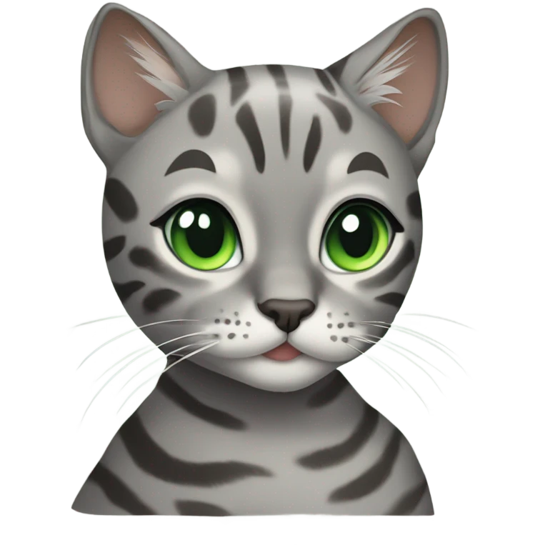 Gray bengal cat girl with green eyes  emoji