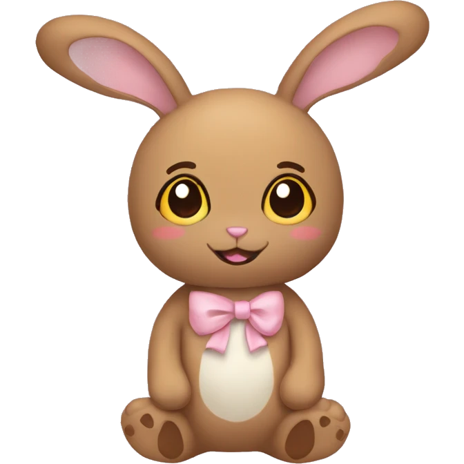 Pastel brown stuffed animal plushie with pastel pink ribbon on one of the bunnies ears emoji