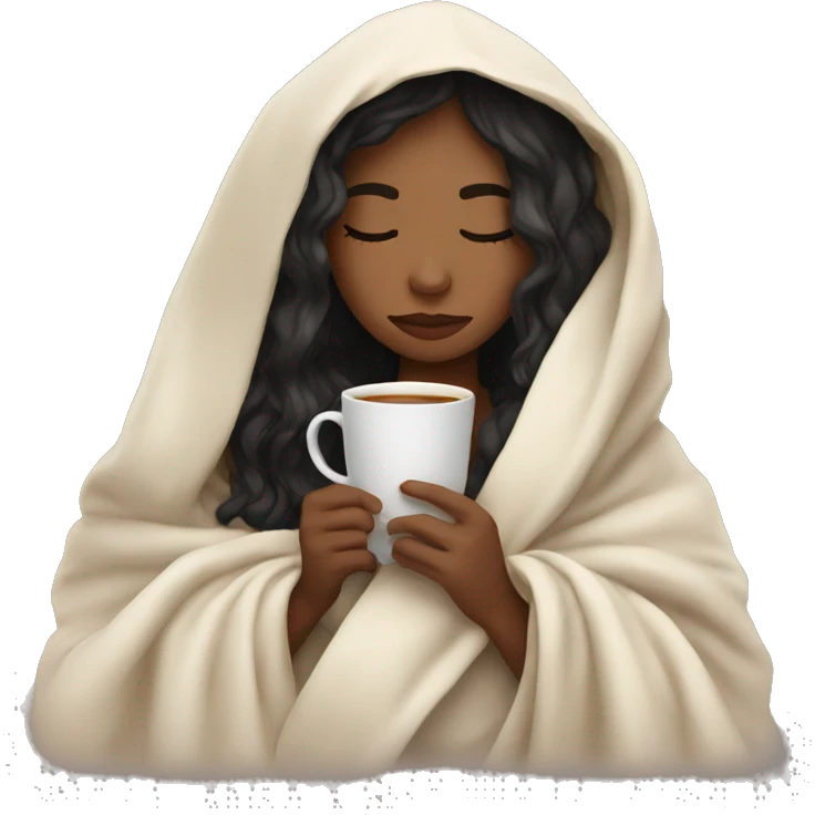 girl inside a blanket sipping coffee eyes closed emoji