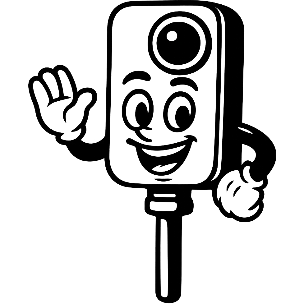 Remove the background, keep the smiling simple and bold cartoon Insta360 camera on a stick character, transparent background, maintaining a simple and bold cartoon style. emoji