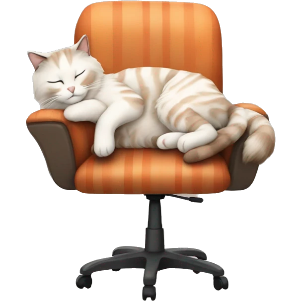 ragdoll cat sleeping on an office chair cream and orange stripes emoji