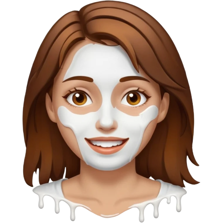 Brown Hair Woman , white paint , drip, face, happy emoji