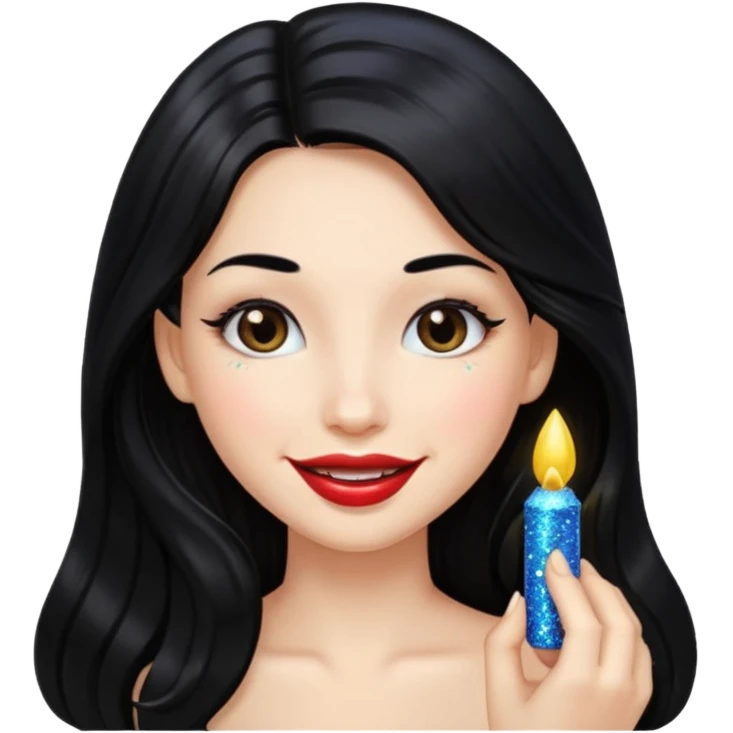 douyin long black hair glossy ;lips glittery girl emoji