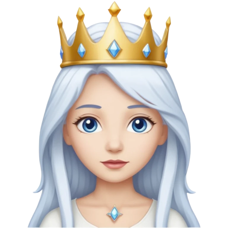 Good Witch of the North from The Wizard of Oz with light skin, blue eyes, long white hair, white outfit and crown emoji