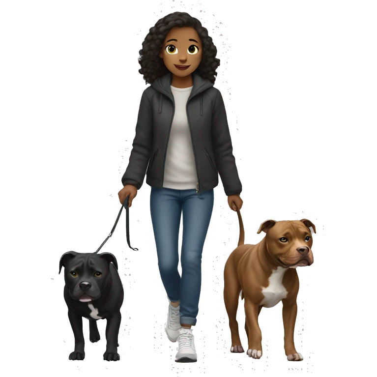 Girl walking a black pit bull emoji