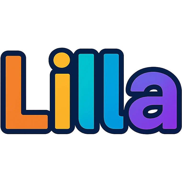 Lilla name with colorful, varied gradient, modern font, dark outline, transparent background, in the style of sample images emoji
