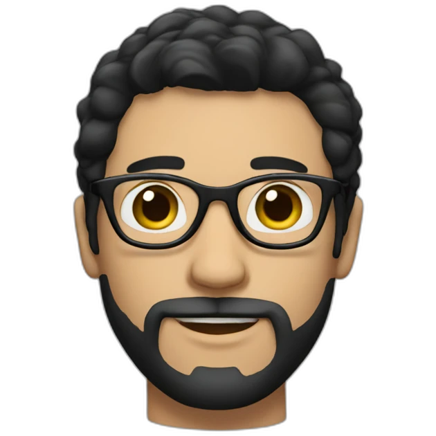Brunette guy with beard; glasses; black hair emoji