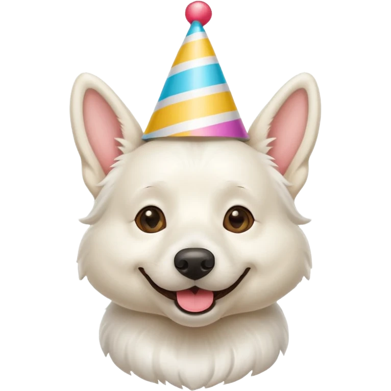 A White belgian dog wearing a party hat.   emoji