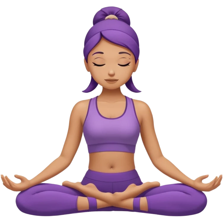 	A woman in purple yoga wear resting in child’s pose, soft white background, peaceful energy. emoji