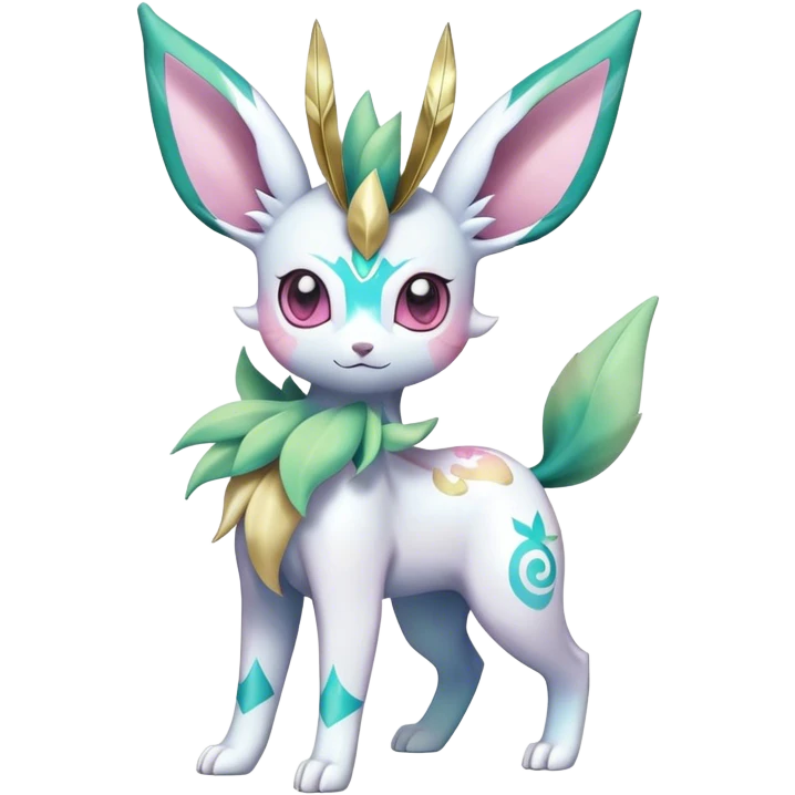 Shiny Cool Sparkly Cute Ethereal Leafeon-Sylveon-Fakemon-hybrid-fusion- full body emoji