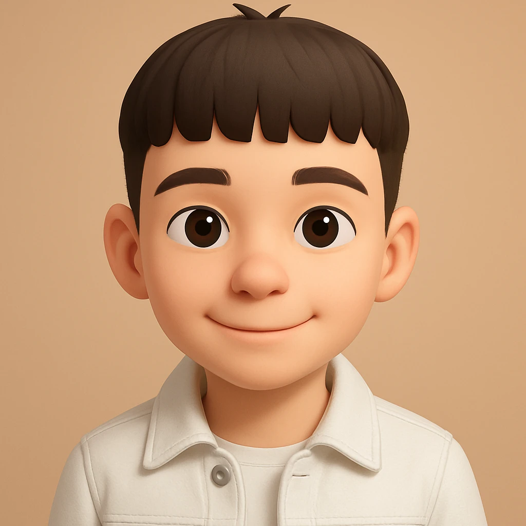 this image in 3d-emoji style, neutral or happy expression, slimmer face, wearing a white jeans jacket emoji