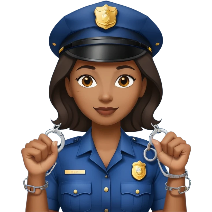 Black policewoman holding handcuffs and has a smirk on her face  emoji