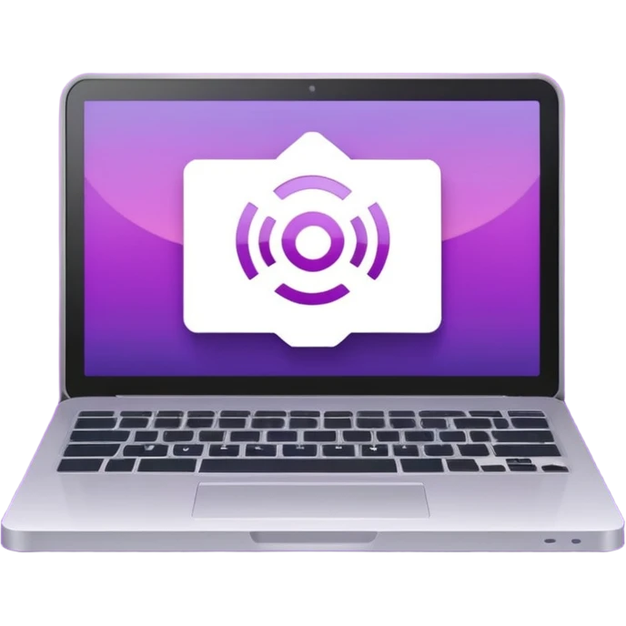 Minimal purple icon: a glowing laptop with a book icon on its screen and a Wi-Fi signal above. Flat style, gradient. emoji