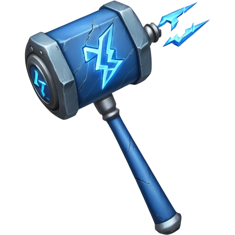 Short, heavy hammer with runes glowing blue, lightning crackling around it. emoji