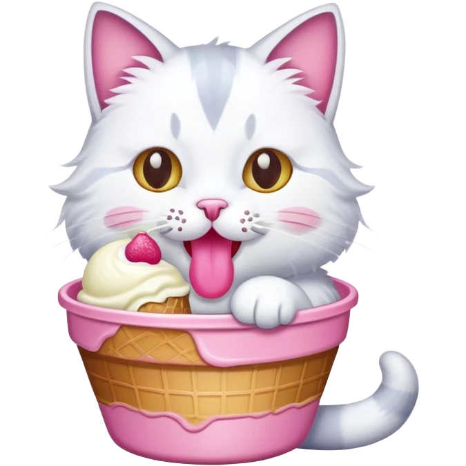 Cat eating a bowl of ice cream emoji