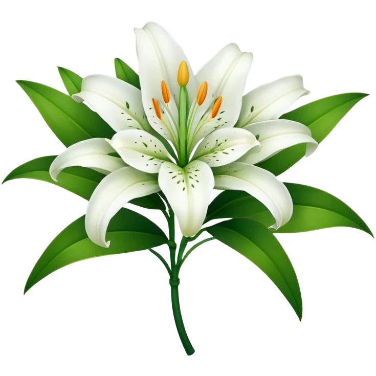 Beautiful white lily flower with green stem and leaves emoji