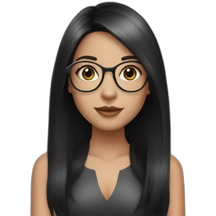 young white girl with rose gold glasses and black straight hair emoji