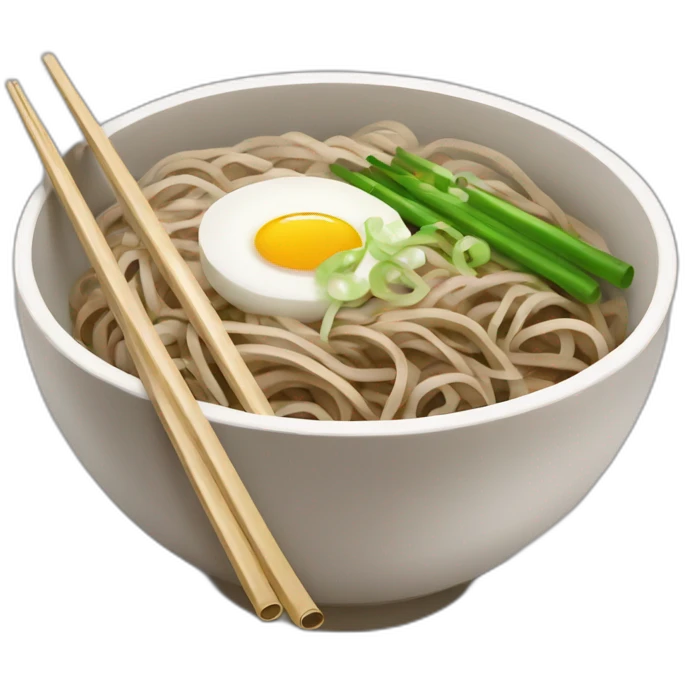 bowl of japanese buckwheat soba noodles with two chopsticks and spring onions emoji