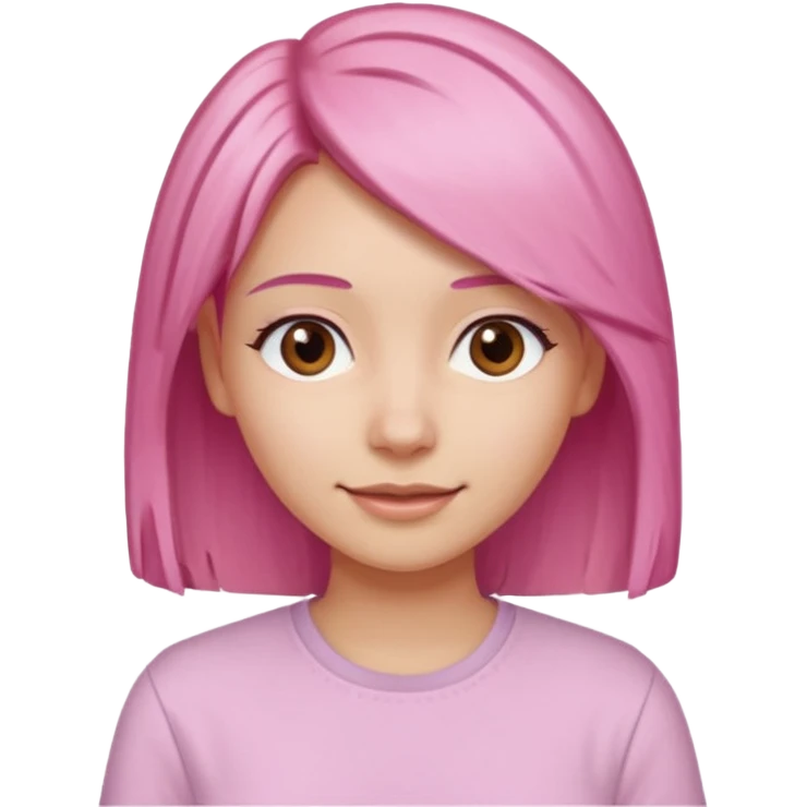 A light-skinned woman with straight pink hair neatly parted, brown eyes, and a gentle smile. emoji
