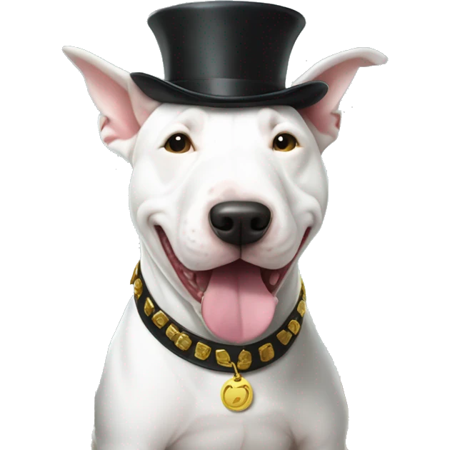A very rich White Bull terrier with lots of money  emoji