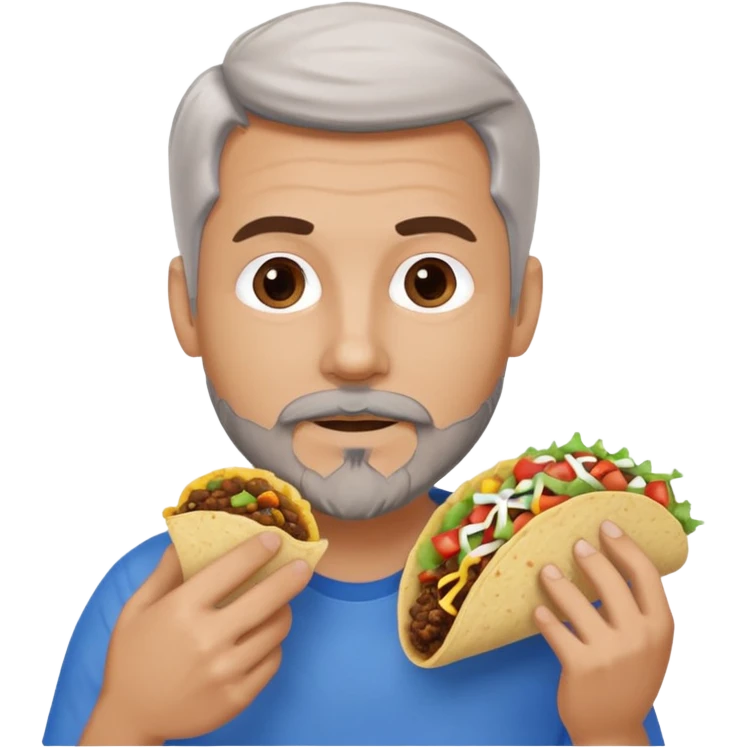 White man, blue eyes, brown gray hair, gray goatee, eating a taco emoji