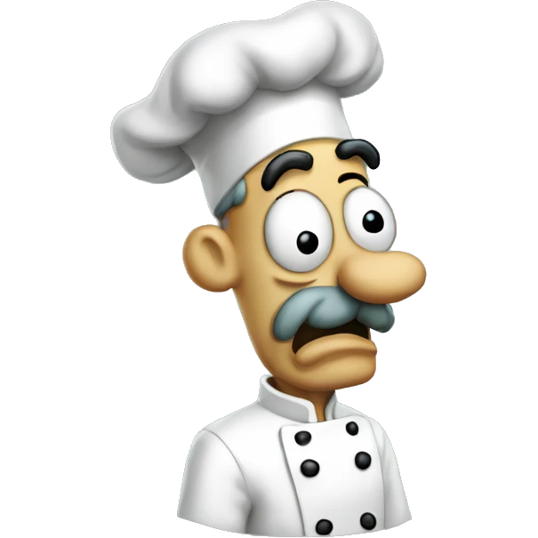 Anxious Italian Man in the Courage The Cowardly Dog Artstle with a squidward like nose, a chef hat, a small black moustache, and large mouth behind his nose. emoji