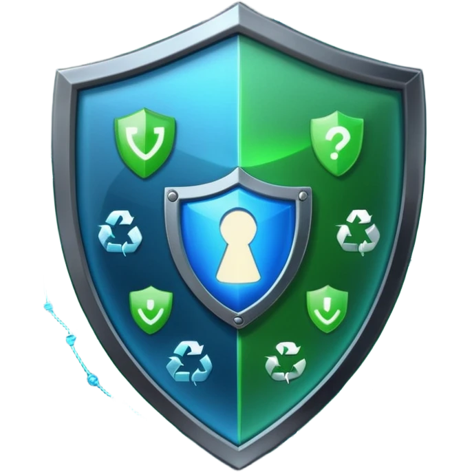 generate full blue cyber shield with different  green computer symbols  emoji