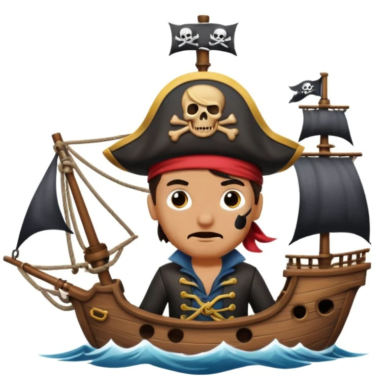 pirate with eye sailing a ship in strome sea background emoji