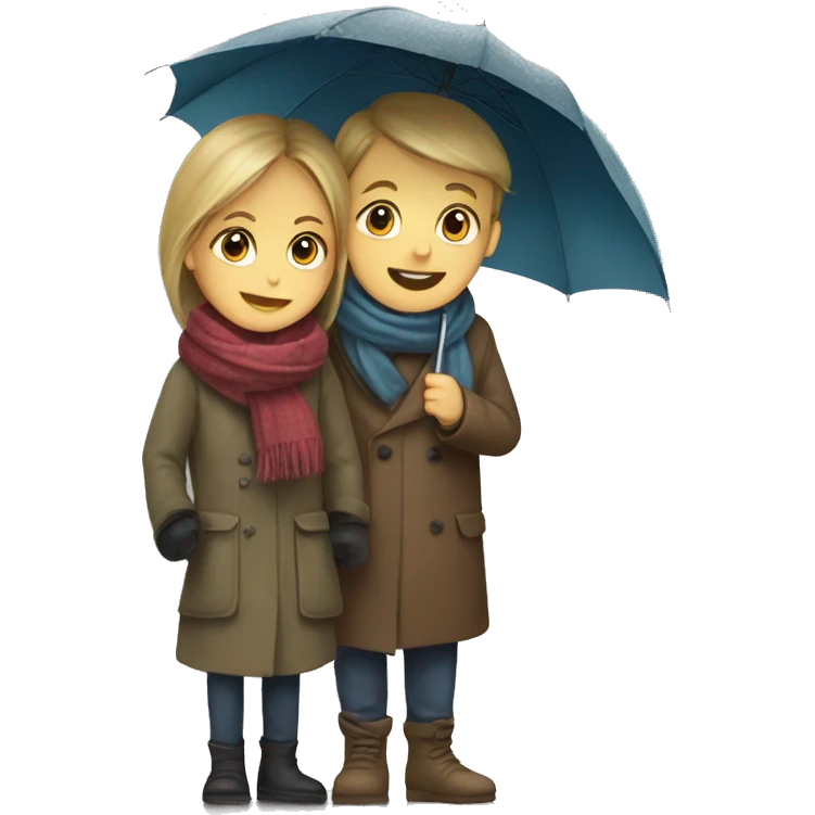 boy and girl in a scarf with an umbrella on the street emoji