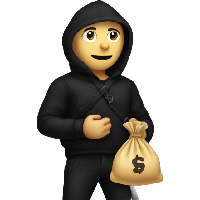 Thief wearing all black clothes stealing a money bag with the words Top Tier embroidered on it emoji