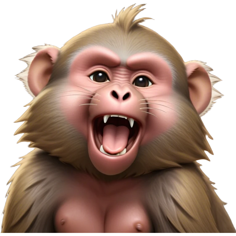 Cinematic Cute Yawning Baboon Portrait Emoji, Head tilted slightly with a dramatic, wide-open yawn, showcasing a soft, textured Fur of earthy browns with droopy ears, round eyes barely open in drowsy contentment, Simplified yet irresistibly adorable features, highly detailed, glowing with a soft, cozy glow, high shine, relaxed yet expressive, stylized with a touch of playful urban charm, bright and endearing, soft glowing outline, capturing the essence of a sleepy yet affectionate baboon, so drowsy it feels like it could stretch out of the screen and curl up for a nap! emoji