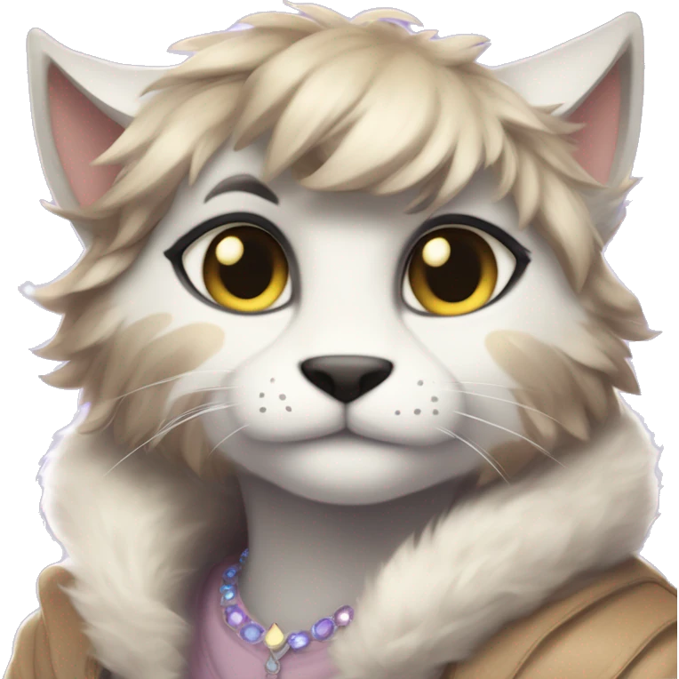 Furry, sparkle, iridescent, colorful, pastel, edgy, cool, fantasy beautiful, brown, beige, white, divine, godly, angelic, animal, anthro, full body, fursona, feline emoji