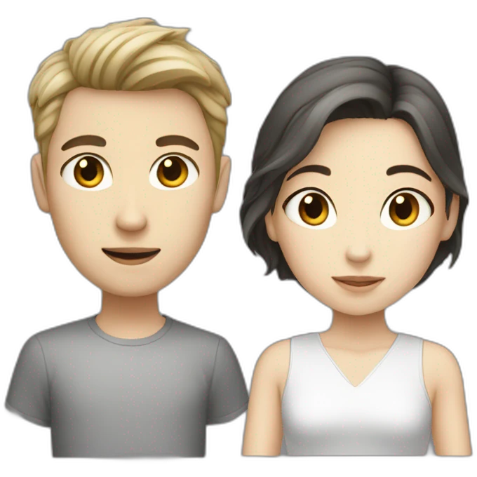 White brunette boy with gray cachinese girl emoji