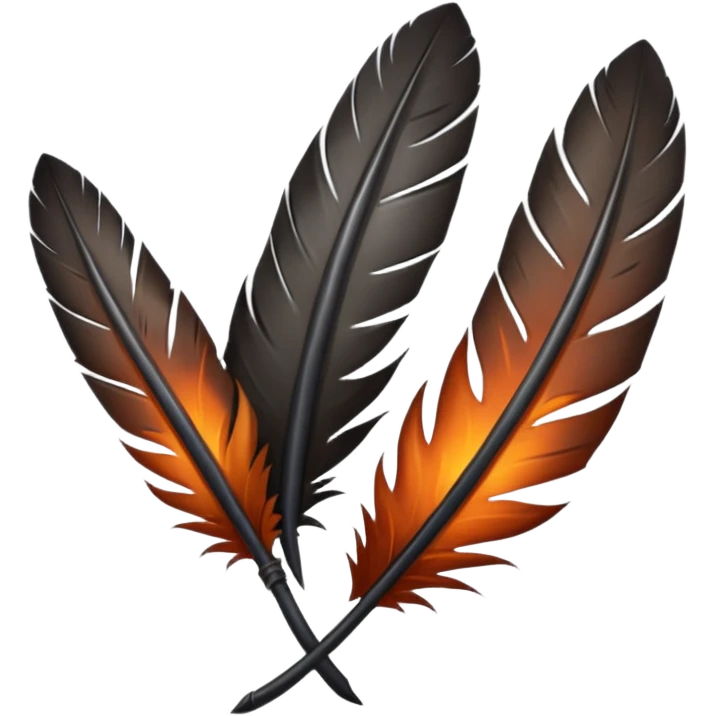 iOS emoji, dark fantasy feather, burned edges, ember glow, soft shadow, minimal emoji