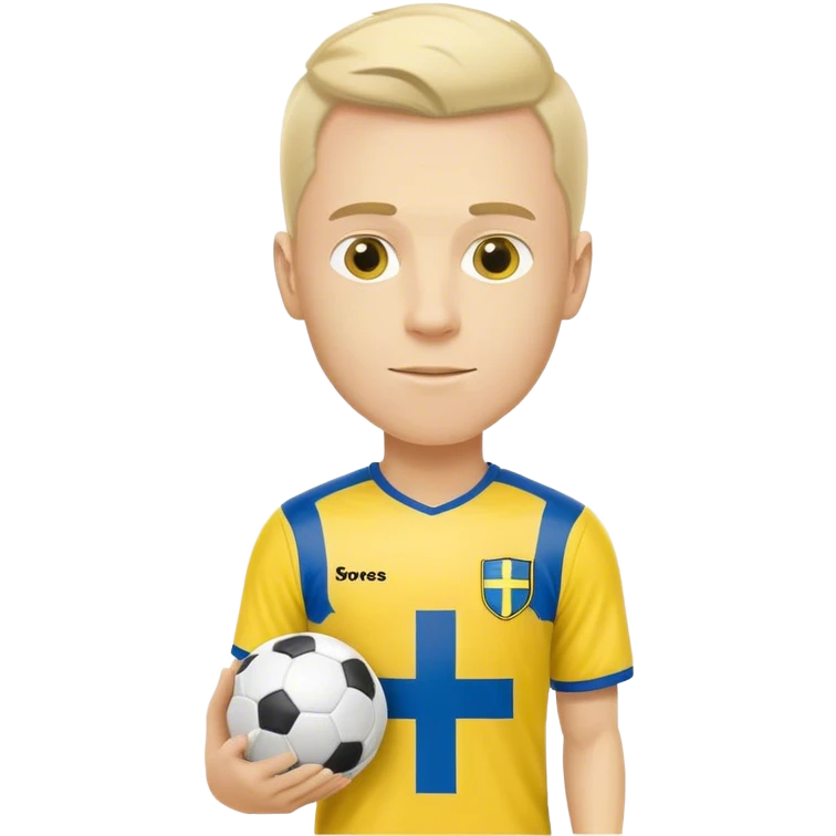 Swedish male soccer player with yellow and blue clothes like Swedish national players and with the Swedish flag on the chest with the text football icon  emoji