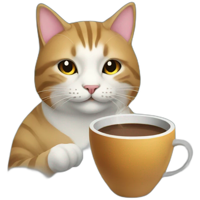 Cat drinking coffee on a spaceship emoji