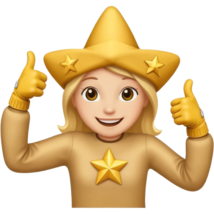 HD a smiling happy dancing star with both gloved hands doing thumbs up and blue background emoji