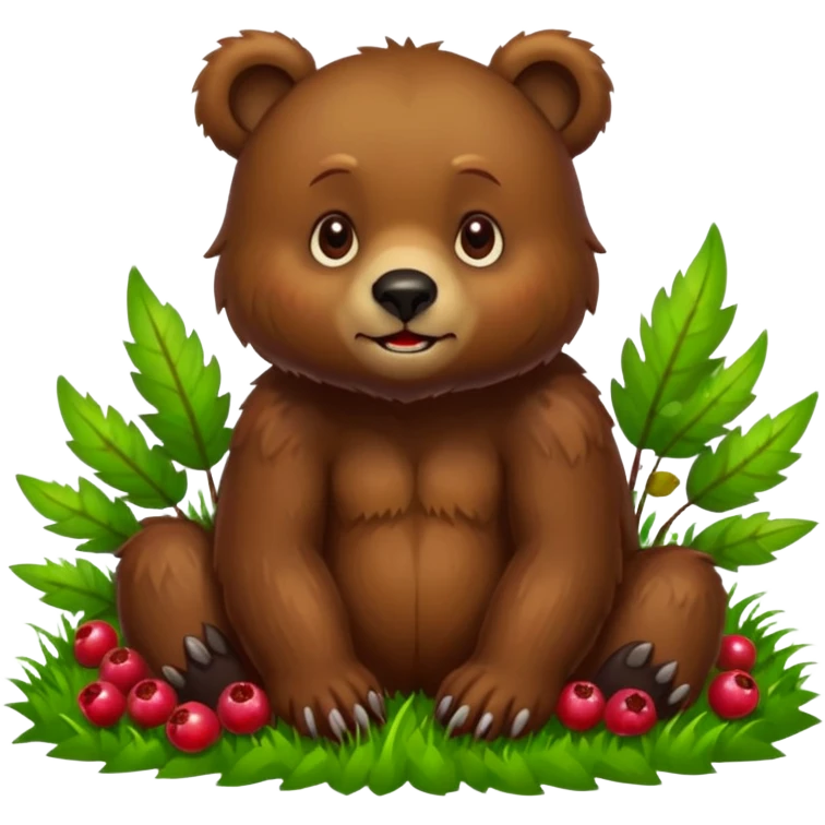 bear with berryes on grass pixar style emoji
