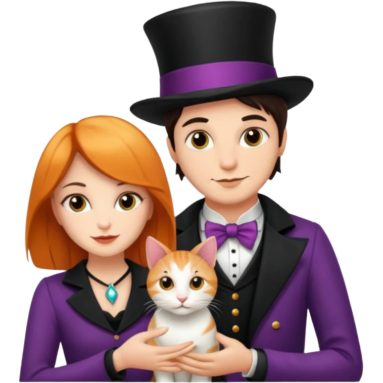 magician couple and their pet cat emoji