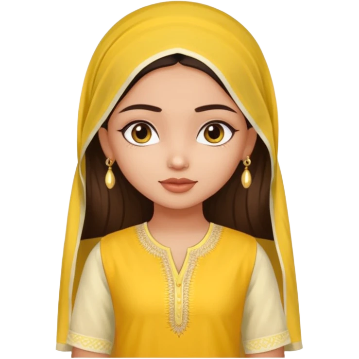 generate an ios genmoji in a bratz style of a fair beautiful indian girl wearing a casual kurti (yellow) with dupatta in white emoji